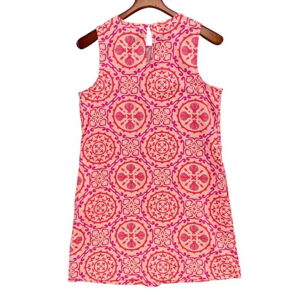 Crown & Ivy Mini Dress Pink Red Medallion Print Sleeveless Pockets Cotton Size S - Picture 3 of 11